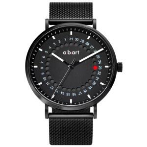 a.b.art 남성용 시계, 스위스 부품 론다 쿼츠 무브먼트, 사파이어 크리스탈, 밀라노 메시 밴드, 초박형 케이스, 미니멀리스트 바우하우스 디자인, 41mm 블랙 다이얼
