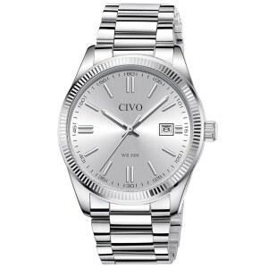 CIVO 아날로그 남성용 시계 실버: 읽기 쉬운 날짜가 있는 손목시계 - 생일 기념일에 남편 아버지를 위한 선물로 남성용 스테인리스 스틸 시계를 착용하세요