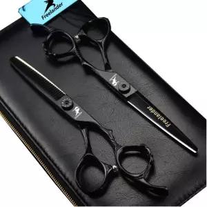 헤어 커팅 가위 6.0인치 블랙 프로페셔널 재팬 440C - 살롱 블렌딩/얇아짐 텍스처링 핸드 샤프닝