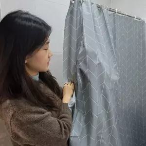 [콩심팥심]욕조가림커튼 헤링본 방수 비닐 샤워커튼 그레이