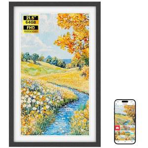 64GB FRAMEO 21.5인치 디지털 사진 프레임 화이트 즉시 X 최고의 조부모를 대형 우드 전자 휴대폰에서 블랙 선물 위한 터치 FHD 1080 스크린 WIFI 1920 순간을 IPS 공유 부모와