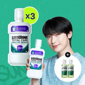 리스테린 헬씨 브라이트 750ml, 3개 + 증정(그린티 마일드 100ml, 2개)