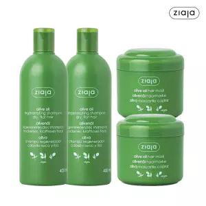 [헤어팩 유통기한 26.08.01]지아자 내추럴 올리브 샴푸 400ml 2개 + 헤어 마스크팩 200ml 2개