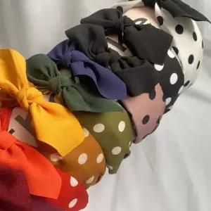 컬러도트 땡땡이 뉴트로 리본 와이드 헤어밴드 8Color 땡땡이리본헤어밴드 땡땡이머리띠