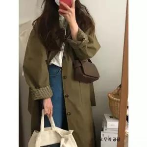 브리치 제로투올샵 여성용 긴 트렌치코트 여성코트 스타일리시 봄가을 바람막이 카키 그린