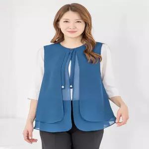 [모슬린]엄마옷 조끼 이중 쉬폰 원버튼 603FGH228 마담중년여성빅사이즈50대60대