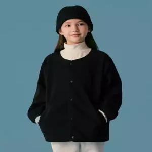 무신사 스탠다드 키즈 폴라 플리스 라운드 넥 재킷 블랙 977261