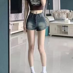 바지 청 여름 빈티지 큰 와이드 핫 여자청반바지 일자 허리 청반바지 원템2