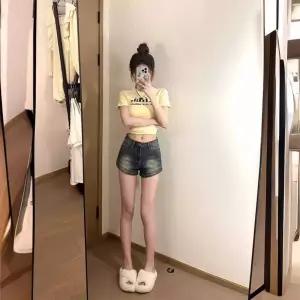 데님 빈티지 여름 핫팬츠 스타일 청반바지 여자청반바지 얇은 슬림핏 하이웨스트 A라인 원템2