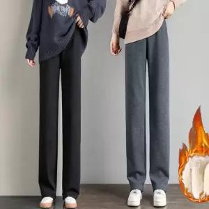 여성 겨울 기모 와이드팬츠 통바지 일자 융털바지 블랙