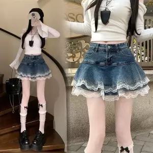 EAMT 여사친 스커트 팬츠 청 스판 케이크 플리츠 EUNG1