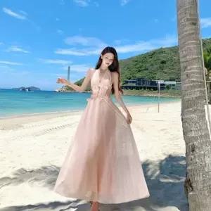 마킷4 원피스 여사친 레이스원피스 바캉스 레이스 드레스 비치 펀칭 홀터넥 롱스커트 JEN1