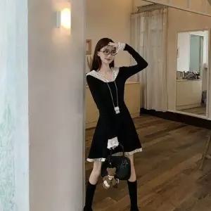 마킷4 원피스 스커트 가을 여성 빅사이즈 작은 레이스 검정 레이스원피스 짧은 슬림핏 JEN3