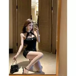 마킷4 여성용 원피스 치마 가을 레이스원피스 홀터넥 레이스 스팽글 오프숄더 펜슬 JEN3