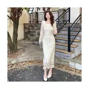 마킷4 여성 레이스원피스 윈드 레이스 긴팔 원피스 슬림핏 힙업 롱스커트 JEN1