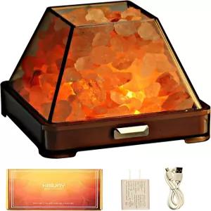 HISUNY 터치 히말라얀 소금 램프 스마트 히팅 에센셜 오일 시스템 6방향 디밍 미니 USB LED 핑크 내추럴 락