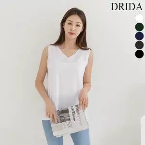 드리다 여자 여름 브이넥 셔링 빅사이즈 스판 나시 민소매 티셔츠 40-50대 미시 중년여성 하객