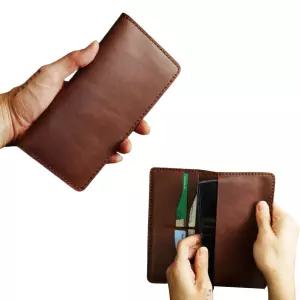 수제 가죽 핸드폰 지갑 1p 브라운 장지갑 여권 파우치 남성 여성 스마트폰 케이스 비즈니스 미팅 외출 카페