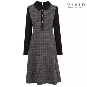 VIVID 여성 단추장식 배색카라 정장 원피스