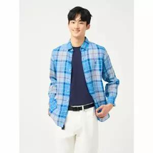 [빈폴] 리넨 체크 셔츠  블루 (BC5364C25P)