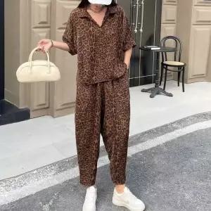까르죠아 여름 호피 투피스 세트 셔츠 카라 밴딩 배기바지 팬츠 블라우스 미시 중년여자옷