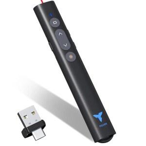 파워포인트 프레젠테이션용 클리커, TIBURN 100피트 클리커 USB/USB-C 2 in 1 슬라이드 Mac/Win/컴퓨터/노트북 프레젠테이션 포인터용