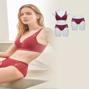 3종) DKNY 언더 여성 홀리데이 컬렉션 레이스 라이크라 브라+팬티2종 (와인)