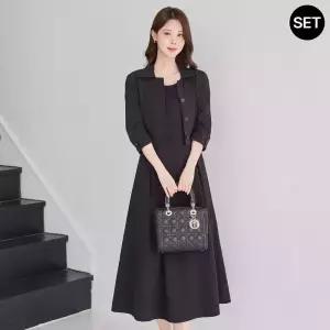[모리스커밍홈] [SET]크롭 자켓 플레어 롱 원피스 세트_M2603SE026B