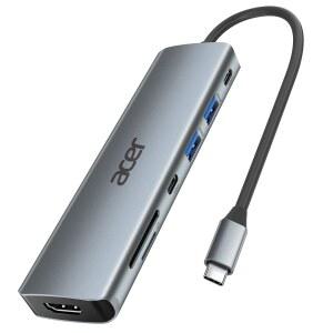 Acer USB C 허브, 노트북용 7 in 1 멀티포트 어댑터, 4K, HDMI 스플리터 USB A 3 1 및 타입-C to HDMI 데이터 포트 2개 , PD 100W 충전, 컴퓨터, 데스크톱, 스페이스 그레이용 SD 카드 리더기