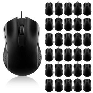 BONUCI 30팩 3버튼 노트북 마우스 컴퓨터 PC USB 사무실 학교 데스크탑 블랙 교실 사용 벌크 유선