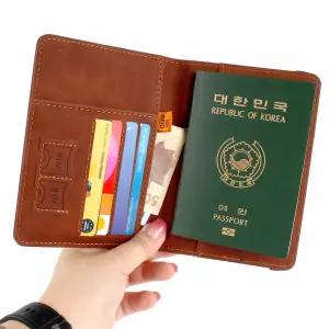 스키밍방지 RFID차단 해외여행 트레블 가죽 여권지갑 갈색