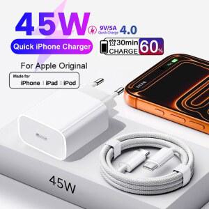 애플 정품 45W 타입 C 급속 충전기 아이폰 16 15 14 13 12 11 프로 맥스 미니 X XS XR 플러스 Magsafes 무선 고속 충전 번개 케이블