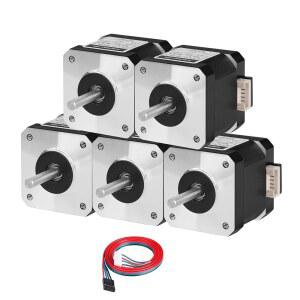 YEJMKJ 5팩 네마 17 스테퍼 모터 2상 1.8 u200C u200C 0.41Nm(58.06온스 인치) 고토크 바이폴라 40mm 1.5A 2.0 4와이어 샤프트 24mm 5mm 42 케이블 1M 3D 프린터 CNC DIY 로봇 머신용