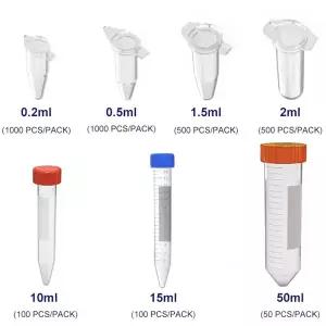 플라스틱 원심분리 튜브 PCR 튜브 샘플 랩 용기 0.2ml 0.5ml 1.5ml 2ml 10ml 15ml 50ml 스냅 캡스크류 캡