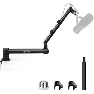CAHAYA 마이크 붐 암 스탠드 - Shure SM7B, BlueYeti, FIFINE, HyperX QuadCast와 호환되는 3.5인치 연장 폴이 있는 로우 프로파일 조절식 데스크