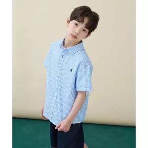 빈폴 키즈 BI6465U03Q 시어서커 깅엄체크 반소매 셔츠 스카이 블루 1017300