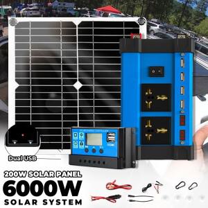 캠핑 가정용 태양광 발전 시스템  패널  자동차 충전  RV 컴플리트 키트  6000W 인버터 30A 컨트롤러  5V
