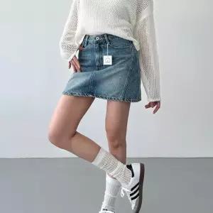 [클리어런스]절개 워싱 A라인 여름 논스판 미니스커트_5