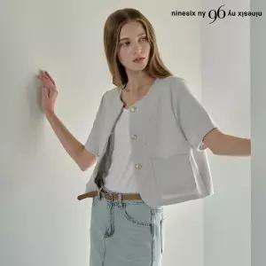 금장 버튼 트위드 반팔 자켓 (NP2JK002L0)