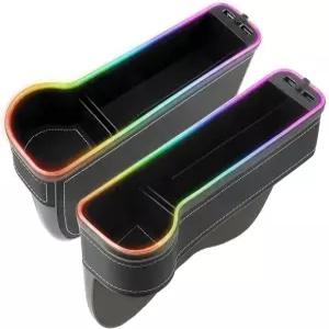 USB 충전기가 있는 Obvade 2팩 카시트 갭 플러그 저장 슬롯 업그레이드 LED 필러 정리함 컵 홀더 카드 더