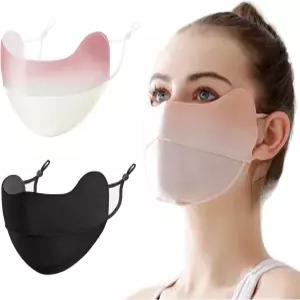 위안스트 2Pcs UV 마스크 여성용 선 야외용 쿨링 통기성 페이스 커버 세탁 가능 재사용 핑크+블랙