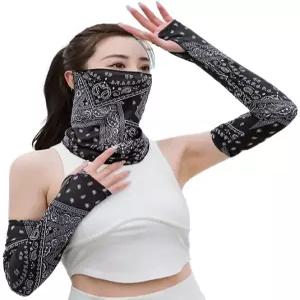 여성용 자외선 차단 팔 소매 넥 게이터 세탁 가능 재사용 마스크 및 세트