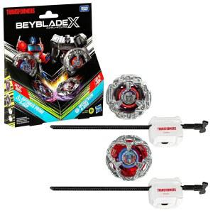 베이블레이드 X 트랜스포머, 톱 2개와 런처 2개가 있는 옵티머스 프라임 4-60P 대 메가트론 4-80B 멀티팩 세트 출시, 8세 소년 소녀를 위한 탑 토이와의 싸움(아마존