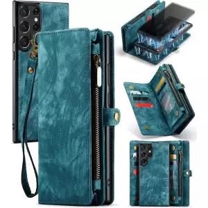 Asuwish 삼성 갤럭시 S23 울트라 5G 휴대폰 케이스, 지퍼형 지갑형 탈착식 커버, 화면 보호 필름 및 가죽