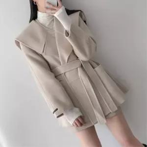 여성 빅카라 스트랩 무드 모직 하프코트 (11901707A)