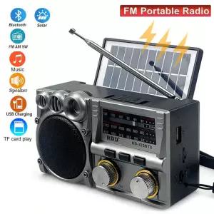 휴대용 FM AM SW 라디오 태양광 수신기 블루투스 스피커 TF 카드 USB 드라이브 MP3 음악 플레이어 충전식