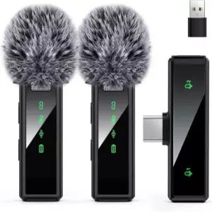 안드로이드 PC 노트북 아이폰 15/16용 VEZQUA USB C 무선 라발리에 마이크 노이즈 캔슬링 기능이 있는 비디오 녹화용 라펠 브이로그 유튜브 틱톡 USB C