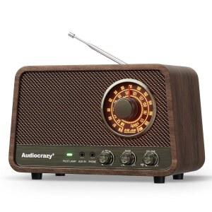 오디오 크레이지 AM FM 라디오 블루투스 스피커가 있는 빈티지 우드 마감 라디오 플러그 인 월 보조 헤드폰 잭 베이스 컨트롤 가정 사무실용
