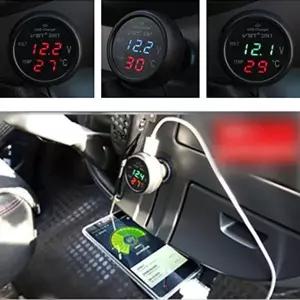 LED전구 3 in 1 자동 전압계 온도계 LCD 디지털 듀얼 디스플레이 12V24V 자동차 배터리 모니터 디지털 LED