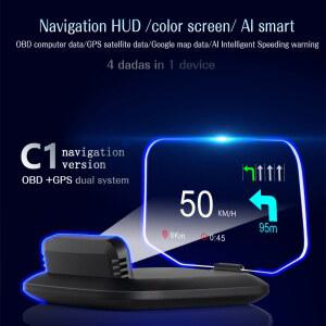 헤드업디스플레이 HUD 차량용 헤드업 디스플레이 과속 C1 게이지 알람 속도 네비게이션 OBD2 KMH HD GPS 디지털 플레이 MPH 콘센트